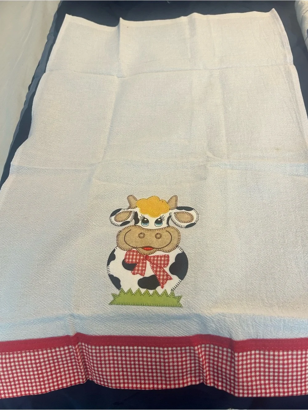 White Cow Dish Towel Cloth with Red Bow